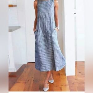 BLVB Summer Dresses for Women Crewneck Stripe, Blue and White